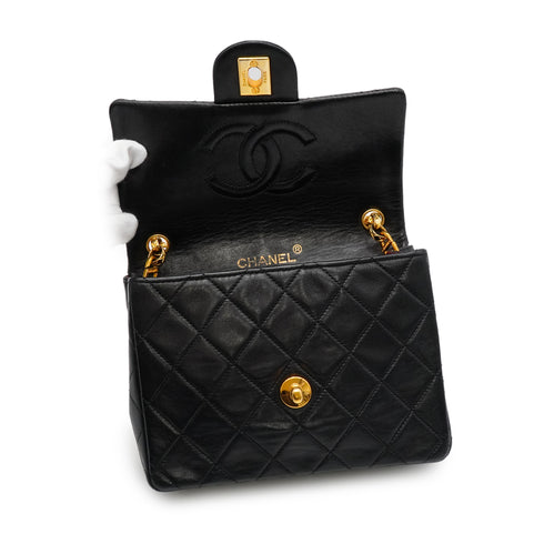 VINTAGE CHANEL MINI SQUARE 17 BIJOU CHAIN SHOULDER BAG BLACK LAMB SKIN GOLD HARDWARE 90341847