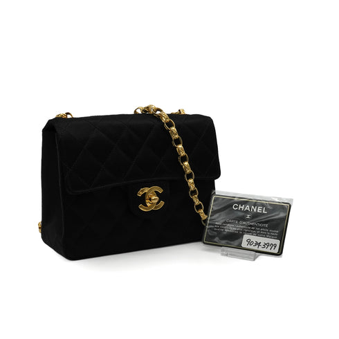 VINTAGE CHANEL MINI SQUARE 17 BIJOU CHAIN SHOULDER BAG BLACK SATIN GOLD HARDWARE 90343979