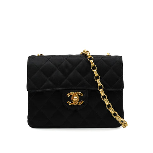 VINTAGE CHANEL MINI SQUARE 17 BIJOU CHAIN SHOULDER BAG BLACK SATIN GOLD HARDWARE 90343979