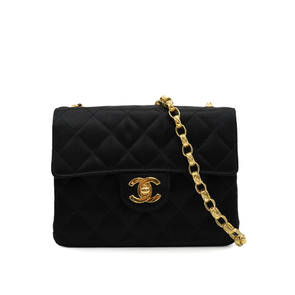 VINTAGE CHANEL MINI SQUARE 17 BIJOU CHAIN SHOULDER BAG BLACK SATIN GOLD HARDWARE 90343979