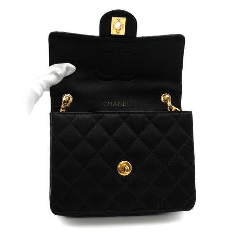 VINTAGE CHANEL MINI SQUARE 17 BIJOU CHAIN SHOULDER BAG BLACK SATIN GOLD HARDWARE 90343979