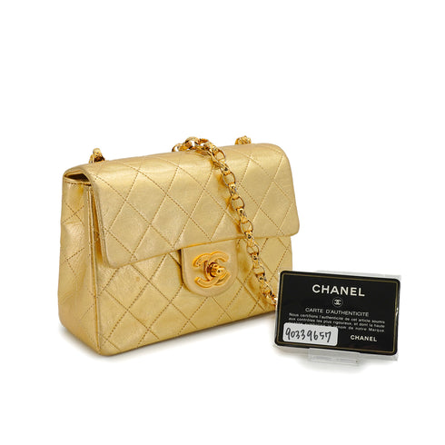 VINTAGE CHANEL MINI SQUARE 17 BIJOU CHAIN SHOULDER BAG GOLD LAMB SKIN GOLD HARDWARE 90339657