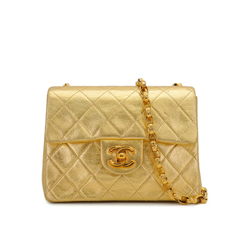VINTAGE CHANEL MINI SQUARE 17 BIJOU CHAIN SHOULDER BAG GOLD LAMB SKIN GOLD HARDWARE 90339657