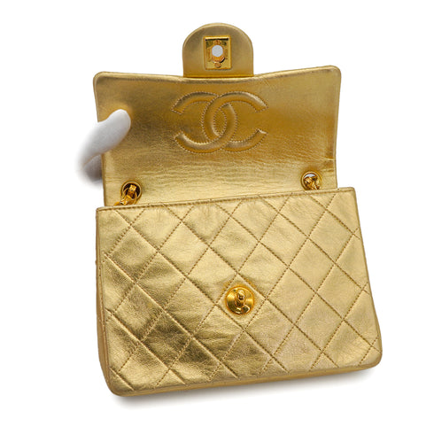VINTAGE CHANEL MINI SQUARE 17 BIJOU CHAIN SHOULDER BAG GOLD LAMB SKIN GOLD HARDWARE 90339657