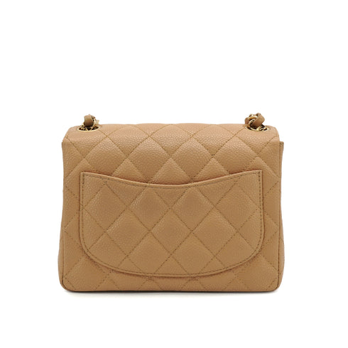 VINTAGE CHANEL MINI SQUARE 17 CHAIN SHOULDER BAG BEIGE CAVIAR SKIN GOLD HARDWARE 90337271