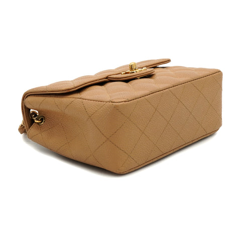 VINTAGE CHANEL MINI SQUARE 17 CHAIN SHOULDER BAG BEIGE CAVIAR SKIN GOLD HARDWARE 90337271