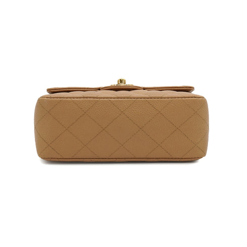 VINTAGE CHANEL MINI SQUARE 17 CHAIN SHOULDER BAG BEIGE CAVIAR SKIN GOLD HARDWARE 90337271