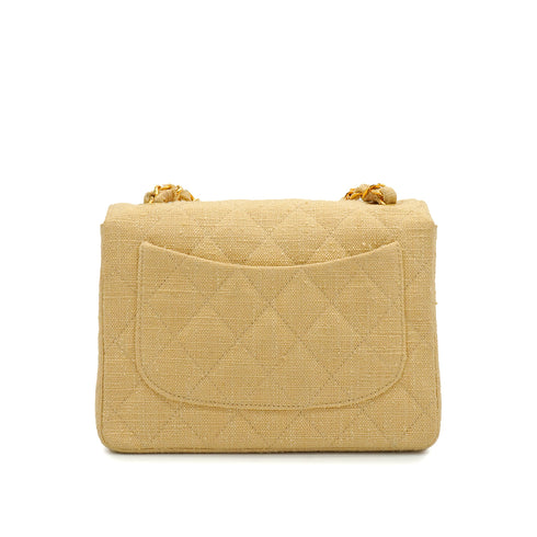 VINTAGE CHANEL MINI SQUARE 17 CHAIN SHOULDER BAG BEIGE CANVAS GOLD HARDWARE 90343405