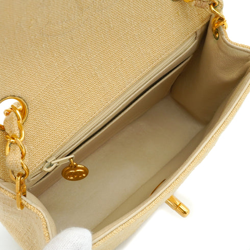 VINTAGE CHANEL MINI SQUARE 17 CHAIN SHOULDER BAG BEIGE CANVAS GOLD HARDWARE 90343405