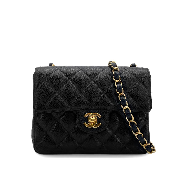 VINTAGE CHANEL MINI SQUARE 17 CHAIN SHOULDER BAG BLACK CAVIAR SKIN GOLD HARDWARE 90322283
