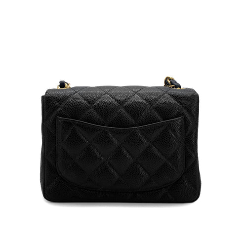 VINTAGE CHANEL MINI SQUARE 17 CHAIN SHOULDER BAG BLACK CAVIAR SKIN GOLD HARDWARE 90322283