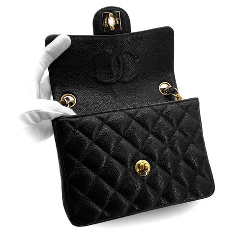 VINTAGE CHANEL MINI SQUARE 17 CHAIN SHOULDER BAG BLACK CAVIAR SKIN GOLD HARDWARE 90322283