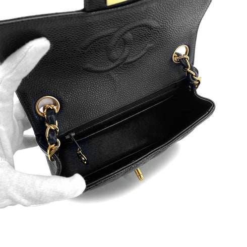 VINTAGE CHANEL MINI SQUARE 17 CHAIN SHOULDER BAG BLACK CAVIAR SKIN GOLD HARDWARE 90322283