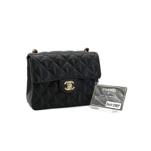 VINTAGE CHANEL MINI SQUARE 17 CHAIN SHOULDER BAG BLACK CAVIAR SKIN GOLD HARDWARE 90335587