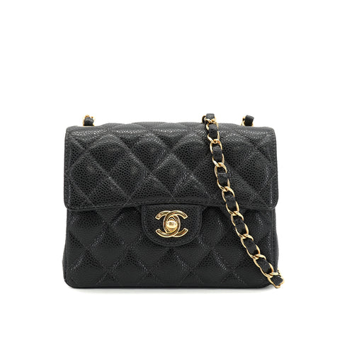 VINTAGE CHANEL MINI SQUARE 17 CHAIN SHOULDER BAG BLACK CAVIAR SKIN GOLD HARDWARE 90335587