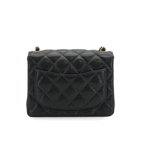 VINTAGE CHANEL MINI SQUARE 17 CHAIN SHOULDER BAG BLACK CAVIAR SKIN GOLD HARDWARE 90335587