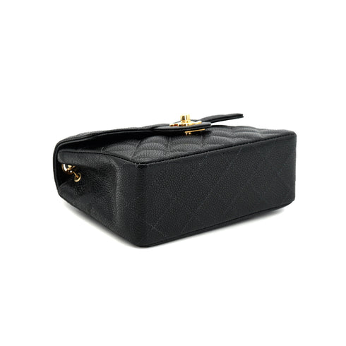 VINTAGE CHANEL MINI SQUARE 17 CHAIN SHOULDER BAG BLACK CAVIAR SKIN GOLD HARDWARE 90335587