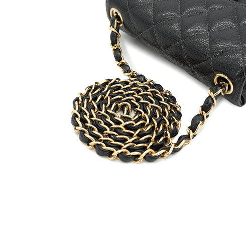 VINTAGE CHANEL MINI SQUARE 17 CHAIN SHOULDER BAG BLACK CAVIAR SKIN GOLD HARDWARE 90335587