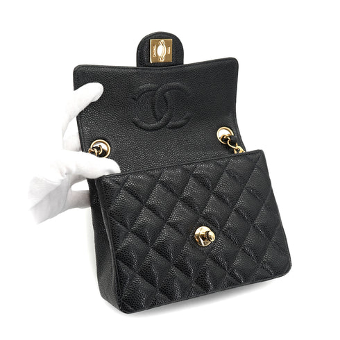 VINTAGE CHANEL MINI SQUARE 17 CHAIN SHOULDER BAG BLACK CAVIAR SKIN GOLD HARDWARE 90335587