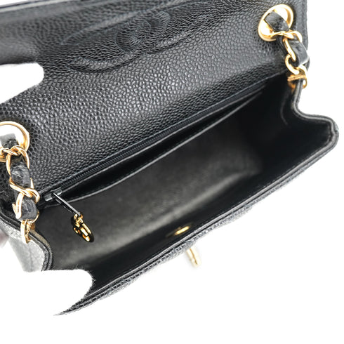 VINTAGE CHANEL MINI SQUARE 17 CHAIN SHOULDER BAG BLACK CAVIAR SKIN GOLD HARDWARE 90335587