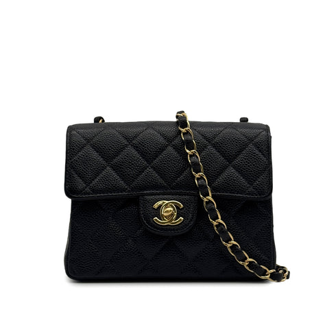VINTAGE CHANEL MINI SQUARE 17 CHAIN SHOULDER BAG BLACK CAVIAR SKIN GOLD HARDWARE 90328928