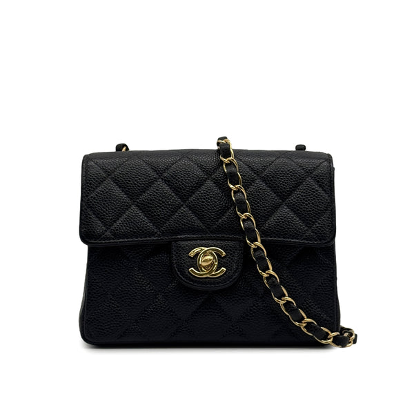 VINTAGE CHANEL MINI SQUARE 17 CHAIN SHOULDER BAG BLACK CAVIAR SKIN GOLD HARDWARE 90328928