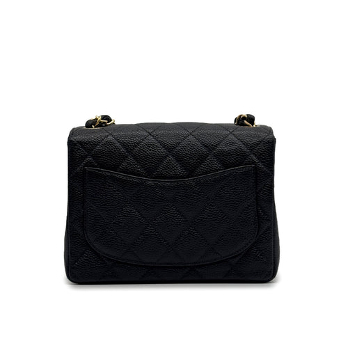 VINTAGE CHANEL MINI SQUARE 17 CHAIN SHOULDER BAG BLACK CAVIAR SKIN GOLD HARDWARE 90328928