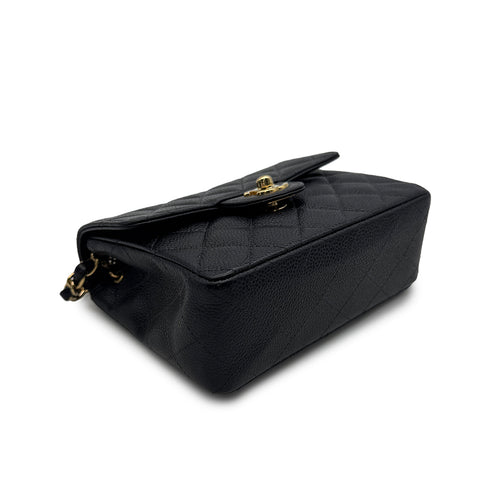 VINTAGE CHANEL MINI SQUARE 17 CHAIN SHOULDER BAG BLACK CAVIAR SKIN GOLD HARDWARE 90328928