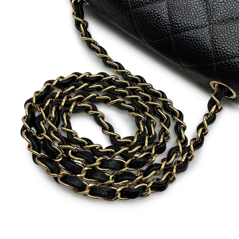 VINTAGE CHANEL MINI SQUARE 17 CHAIN SHOULDER BAG BLACK CAVIAR SKIN GOLD HARDWARE 90328928