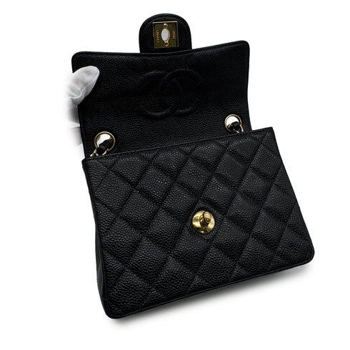 VINTAGE CHANEL MINI SQUARE 17 CHAIN SHOULDER BAG BLACK CAVIAR SKIN GOLD HARDWARE 90328928