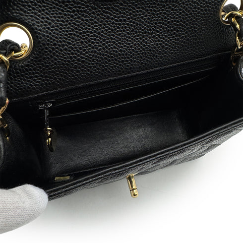 VINTAGE CHANEL MINI SQUARE 17 CHAIN SHOULDER BAG BLACK CAVIAR SKIN GOLD HARDWARE 90328928