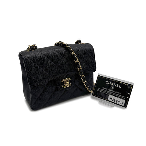 VINTAGE CHANEL MINI SQUARE 17 CHAIN SHOULDER BAG BLACK CAVIAR SKIN GOLD HARDWARE 90328928
