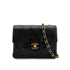VINTAGE CHANEL MINI SQUARE 17 CHAIN SHOULDER BAG BLACK LAMB SKIN GOLD HARDWARE 90327281
