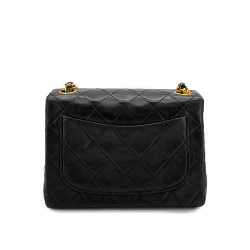 VINTAGE CHANEL MINI SQUARE 17 CHAIN SHOULDER BAG BLACK LAMB SKIN GOLD HARDWARE 90327281