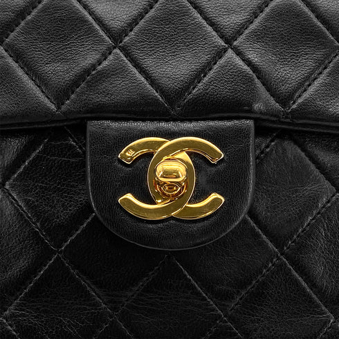 VINTAGE CHANEL MINI SQUARE 17 CHAIN SHOULDER BAG BLACK LAMB SKIN GOLD HARDWARE 90327281