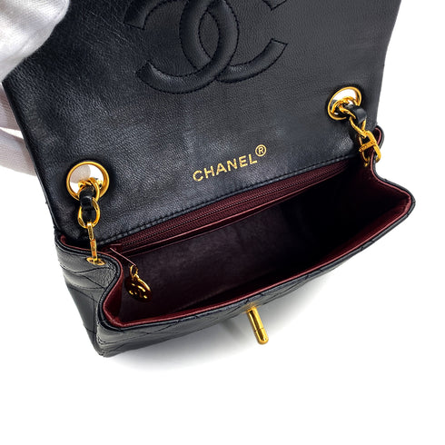 VINTAGE CHANEL MINI SQUARE 17 CHAIN SHOULDER BAG BLACK LAMB SKIN GOLD HARDWARE 90327281