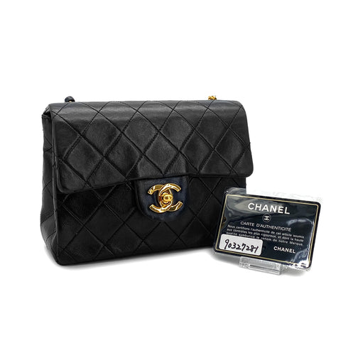 VINTAGE CHANEL MINI SQUARE 17 CHAIN SHOULDER BAG BLACK LAMB SKIN GOLD HARDWARE 90327281