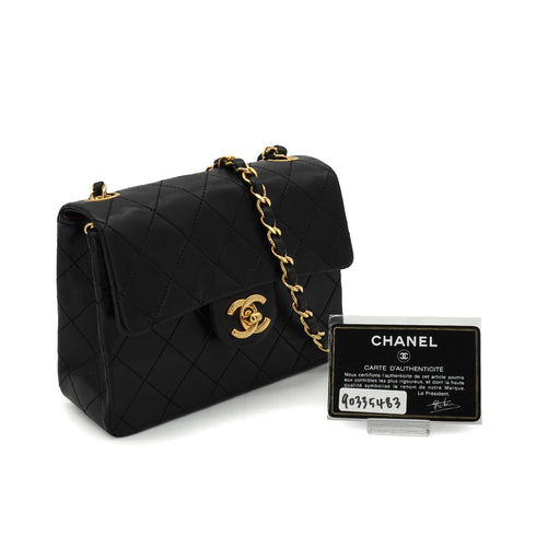 VINTAGE CHANEL MINI SQUARE 17 CHAIN SHOULDER BAG BLACK LAMB SKIN GOLD HARDWARE 90335483