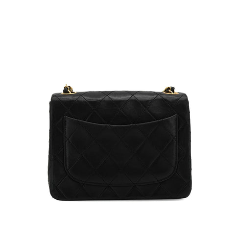 VINTAGE CHANEL MINI SQUARE 17 CHAIN SHOULDER BAG BLACK LAMB SKIN GOLD HARDWARE 90335483