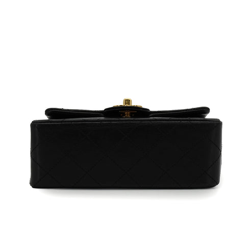 VINTAGE CHANEL MINI SQUARE 17 CHAIN SHOULDER BAG BLACK LAMB SKIN GOLD HARDWARE 90335483