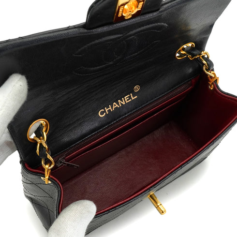 VINTAGE CHANEL MINI SQUARE 17 CHAIN SHOULDER BAG BLACK LAMB SKIN GOLD HARDWARE 90335483