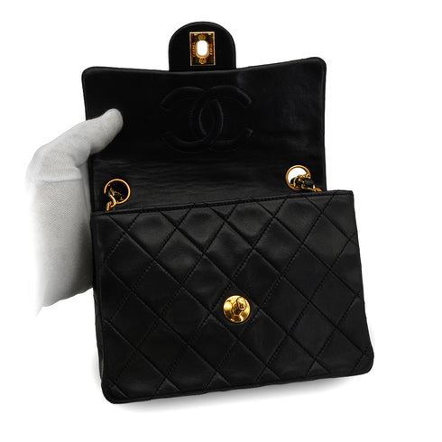 VINTAGE CHANEL MINI SQUARE 17 CHAIN SHOULDER BAG BLACK LAMB SKIN GOLD HARDWARE 90335483