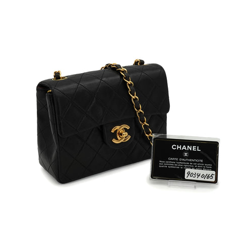 VINTAGE CHANEL MINI SQUARE 17 CHAIN SHOULDER BAG BLACK LAMB SKIN GOLD HARDWARE 90340165