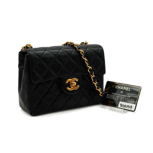 VINTAGE CHANEL MINI SQUARE 17 CHAIN SHOULDER BAG BLACK LAMB SKIN GOLD HARDWARE 90341914