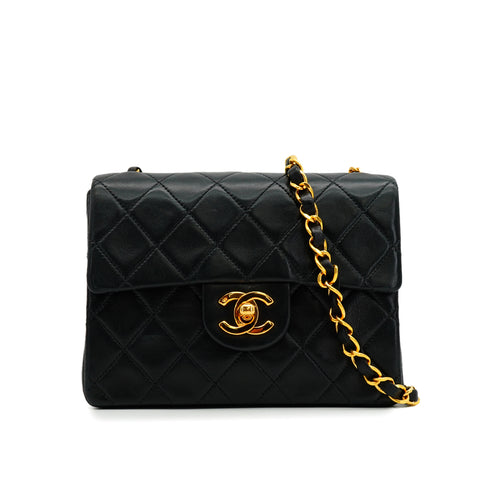 VINTAGE CHANEL MINI SQUARE 17 CHAIN SHOULDER BAG BLACK LAMB SKIN GOLD HARDWARE 90342579