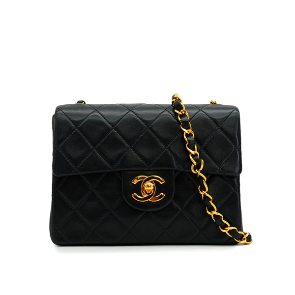 VINTAGE CHANEL MINI SQUARE 17 CHAIN SHOULDER BAG BLACK LAMB SKIN GOLD HARDWARE 90342579