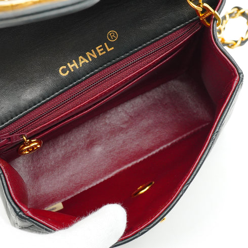 VINTAGE CHANEL MINI SQUARE 17 CHAIN SHOULDER BAG BLACK LAMB SKIN GOLD HARDWARE 90342579