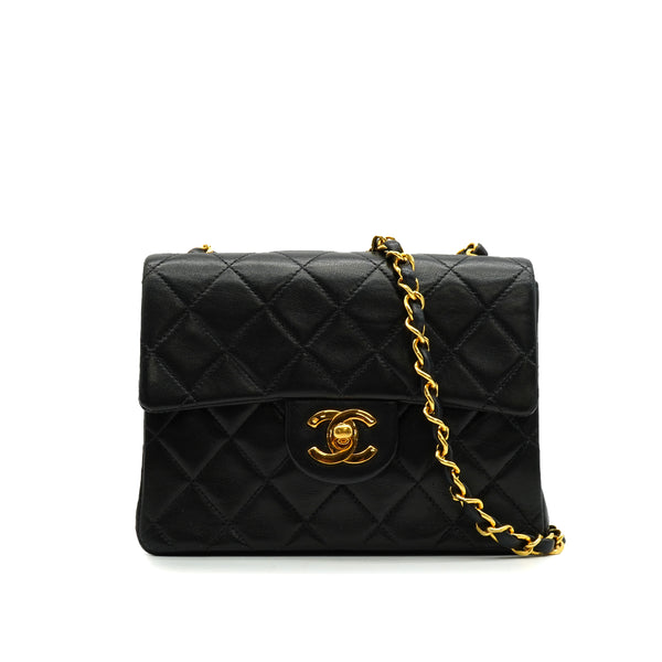 VINTAGE CHANEL MINI SQUARE 17 CHAIN SHOULDER BAG BLACK LAMB SKIN GOLD HARDWARE 90343021