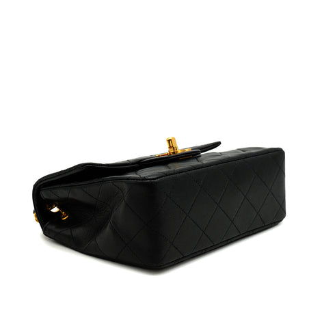 VINTAGE CHANEL MINI SQUARE 17 CHAIN SHOULDER BAG BLACK LAMB SKIN GOLD HARDWARE 90343021