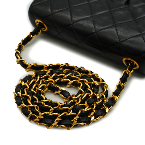 VINTAGE CHANEL MINI SQUARE 17 CHAIN SHOULDER BAG BLACK LAMB SKIN GOLD HARDWARE 90343021